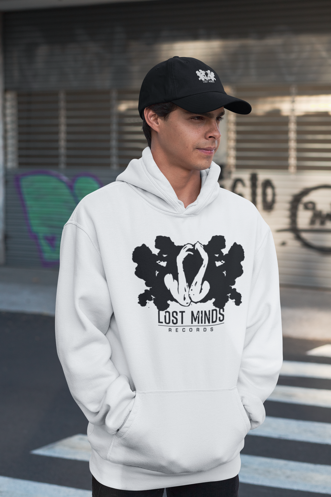 LOST MINDS RECORDS WHITE HOODIE UNISEX